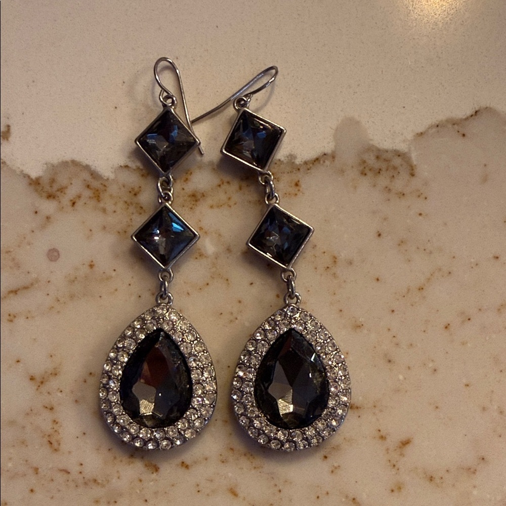 Elegant Silver and Black Drop Earrings
